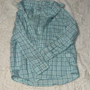 Boys vineyard vines Light Blue Plaid Shirt 7 performance like new Easter